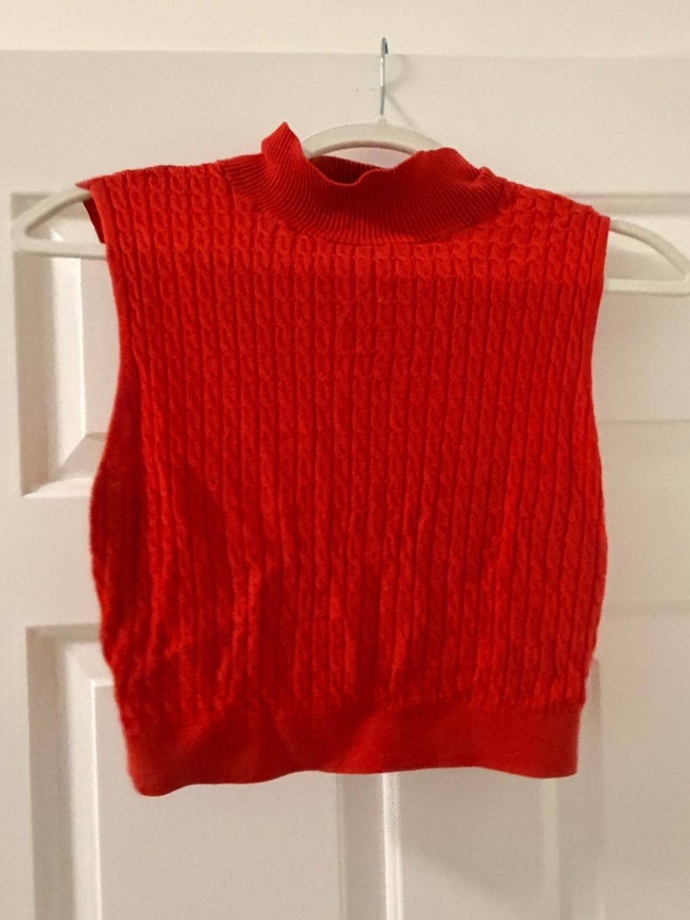 & Other Stories Bright Red Cable-Knit Sleeveless Turtleneck